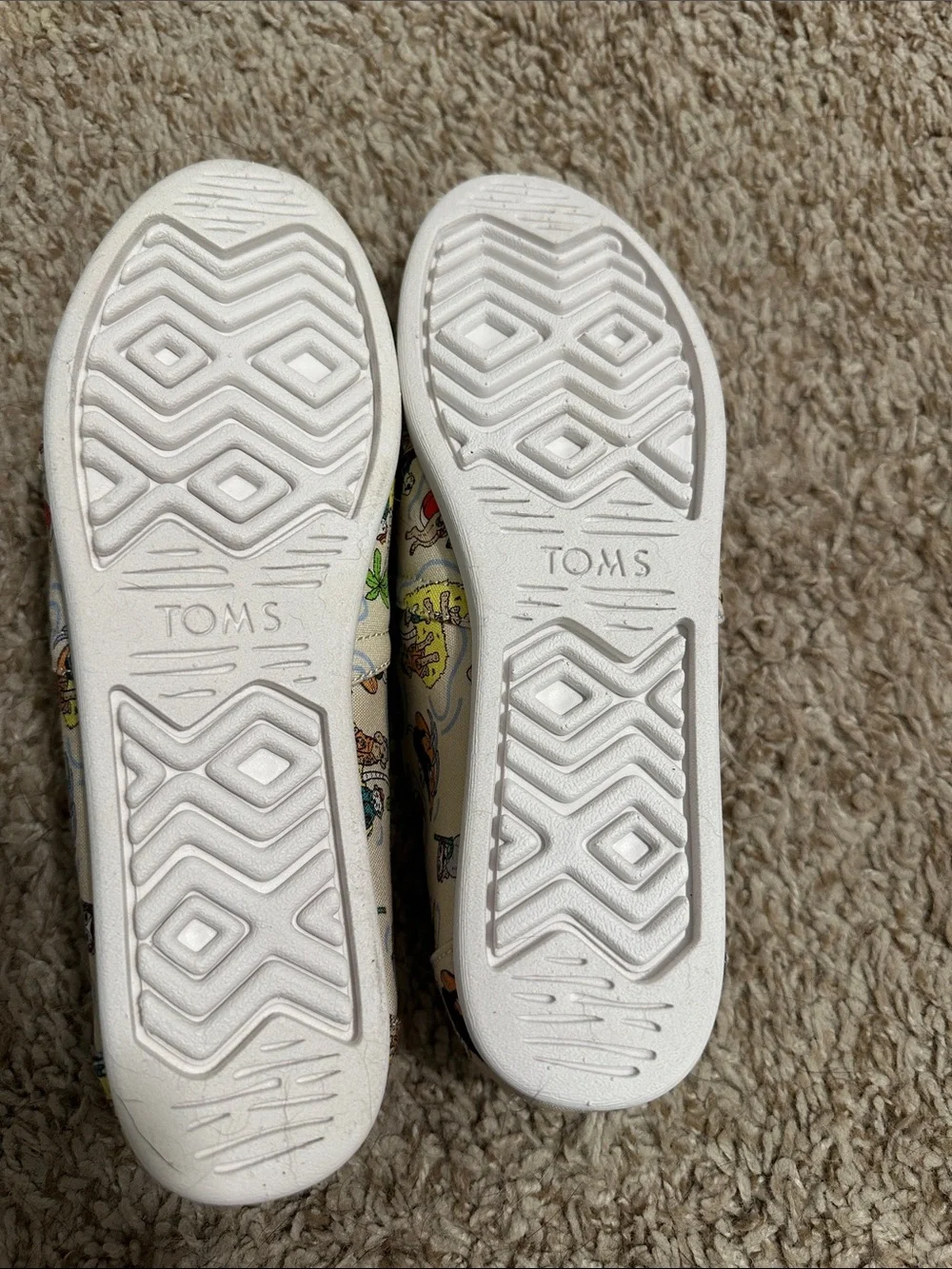 Toms Cream Espadrilles with Turquoise Lining and Beach Cartoon Print